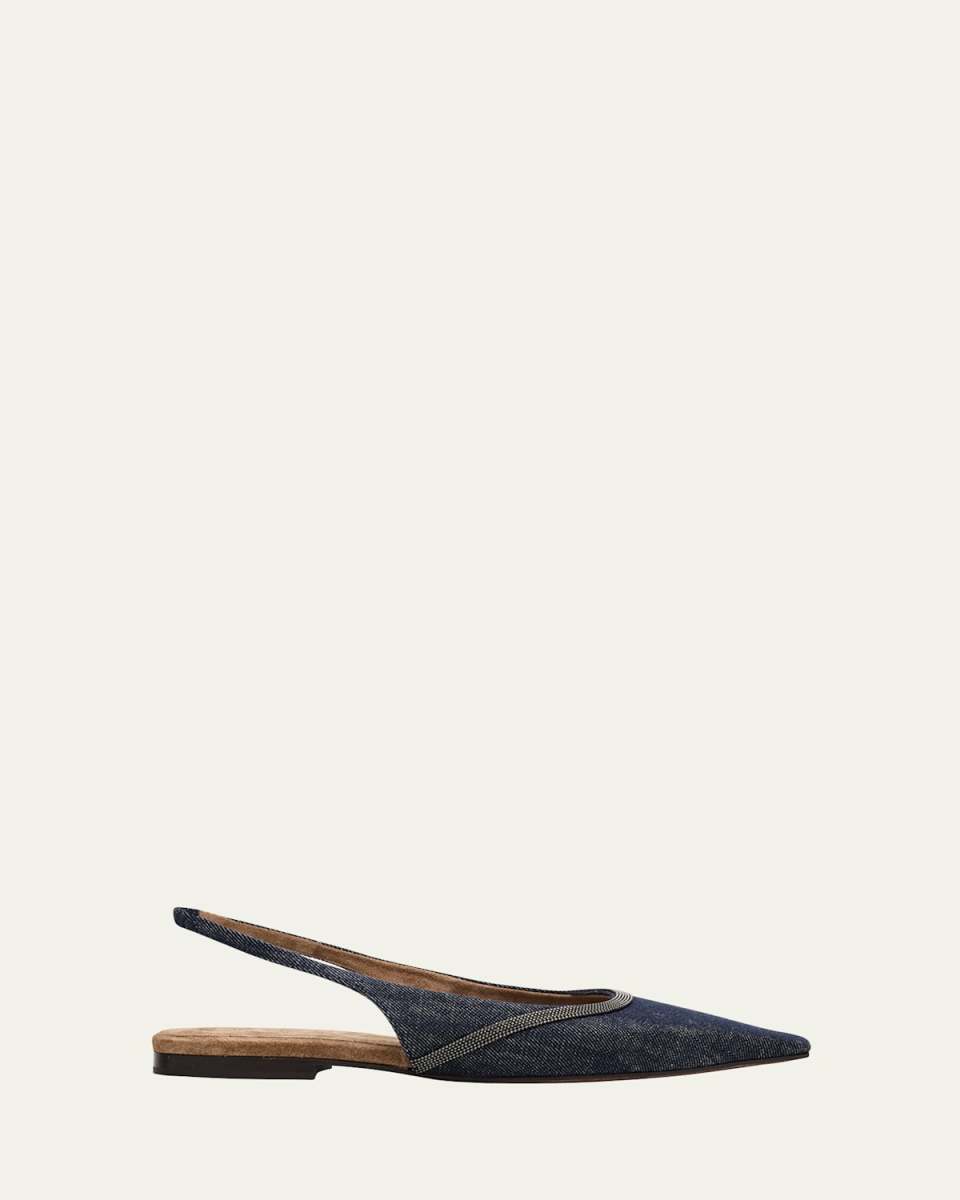 Denim Monili Slingback Ballerina Flats